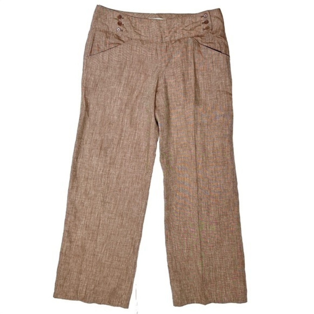 Max Studio Flax Brown Linen Woven Wide Leg Pants Office Business Dressy Size 12